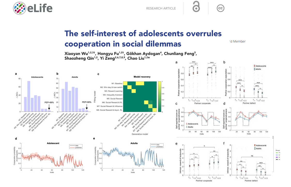 Liu Chao Research Group Publishes in&nbsp;eLife&nbsp;Revealing the Cognitive Computational Mechanisms Underlying Differences in Cooperative Behavior Between Adolescents and Adults